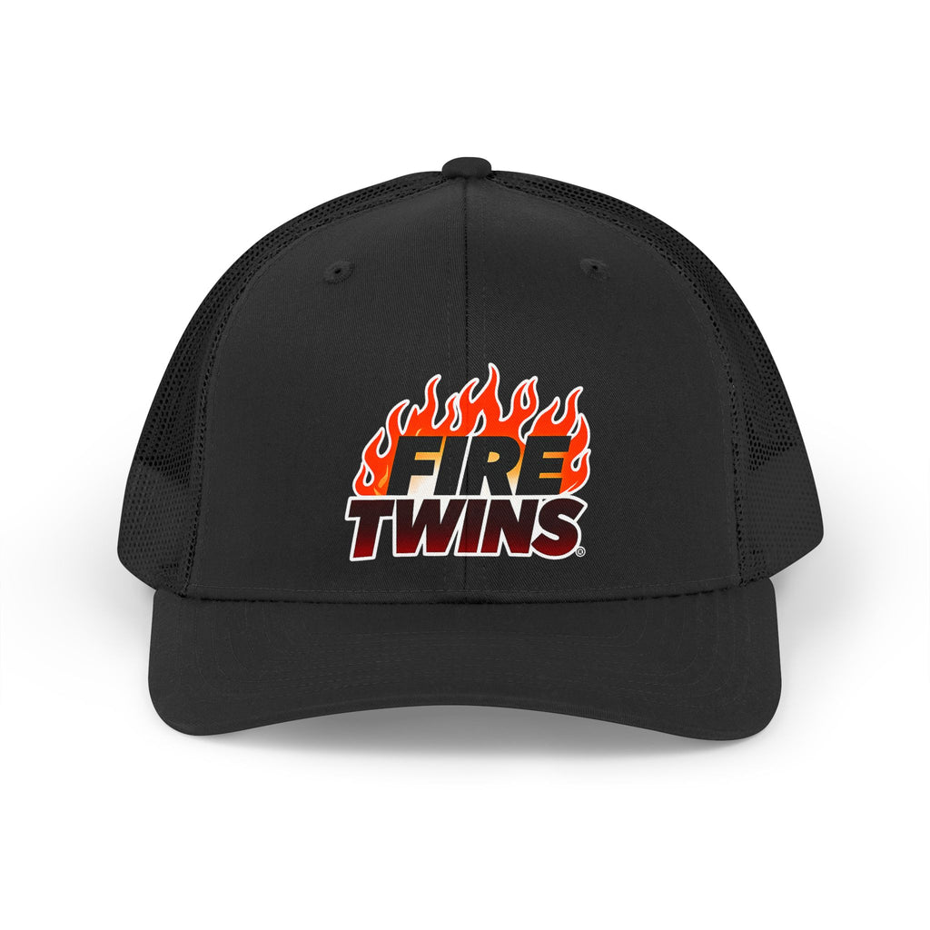 Trucker Hat — "Fire Twins" Retro Flame Logo Mesh Cap