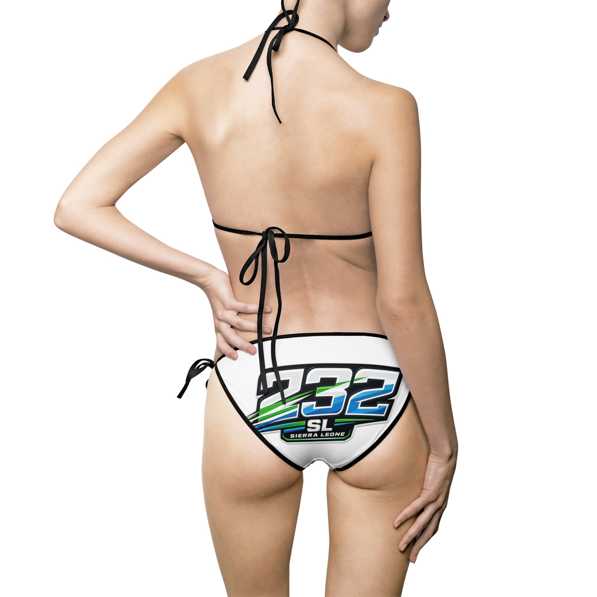 232 Graphic Logo Tie-Side Bikini — Green, white and blue.