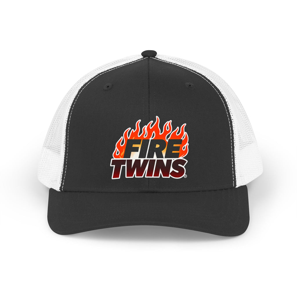 Trucker Hat — "Fire Twins" Retro Flame Logo Mesh Cap