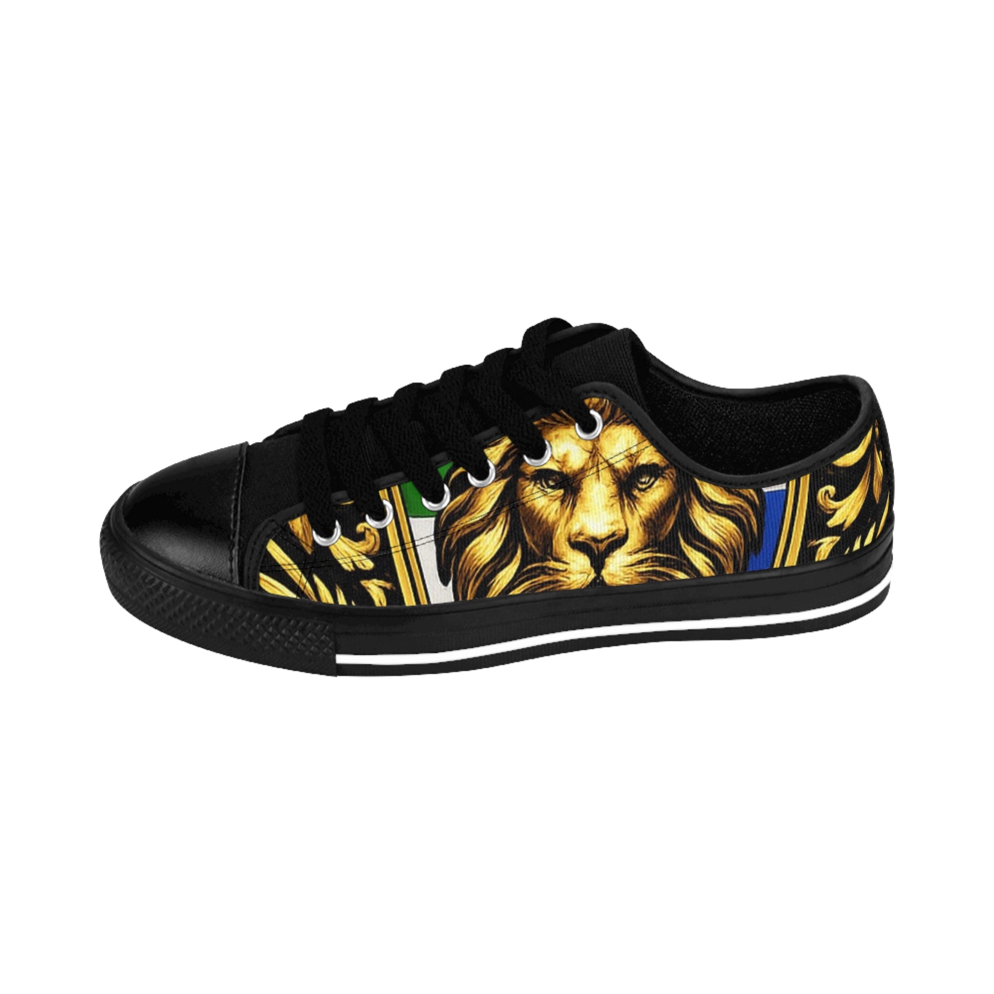 Lion Crest Low-Top Sneakers — Bold Golden Lion Graphic Men's Shoes