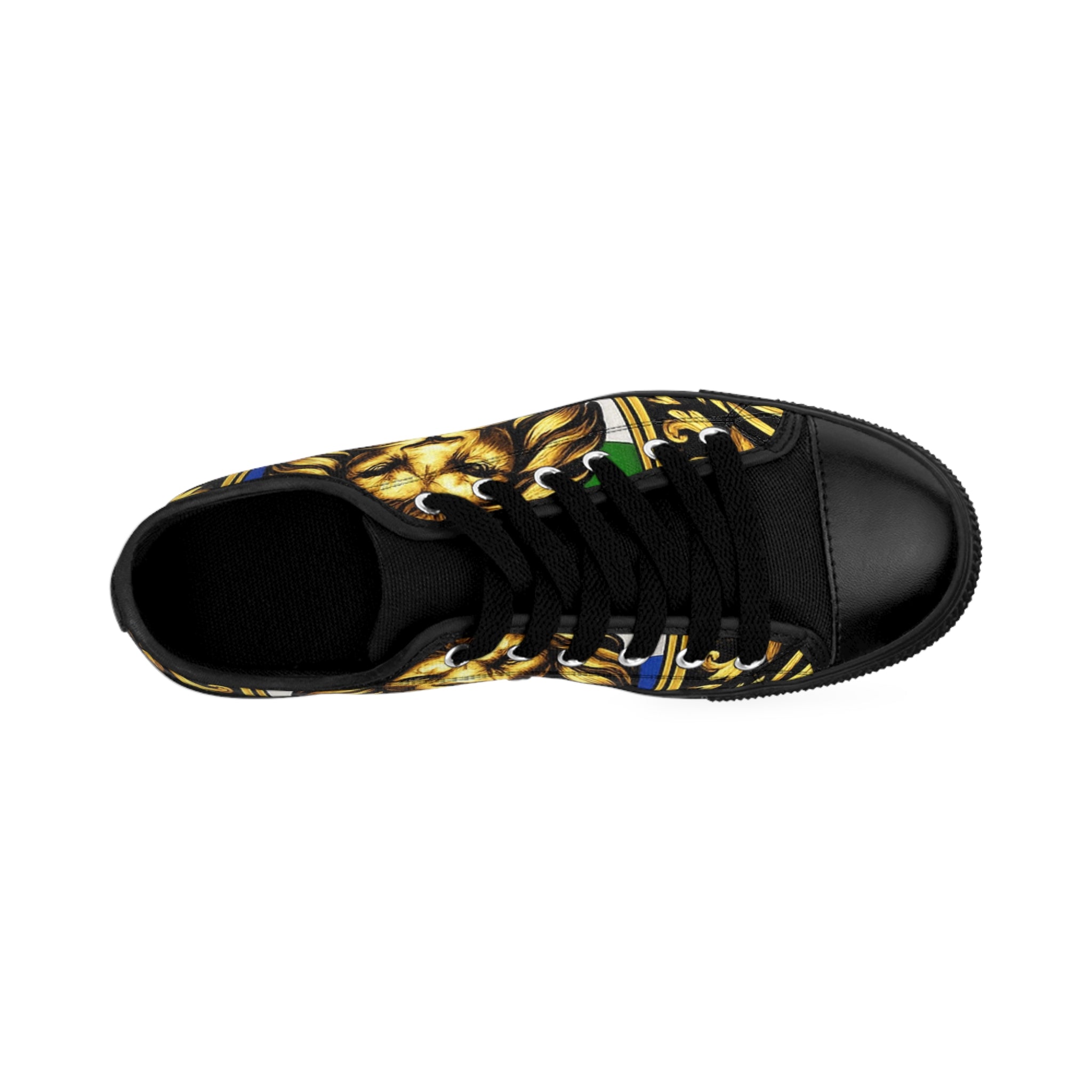 Lion Crest Low-Top Sneakers — Bold Golden Lion Graphic Men's Shoes