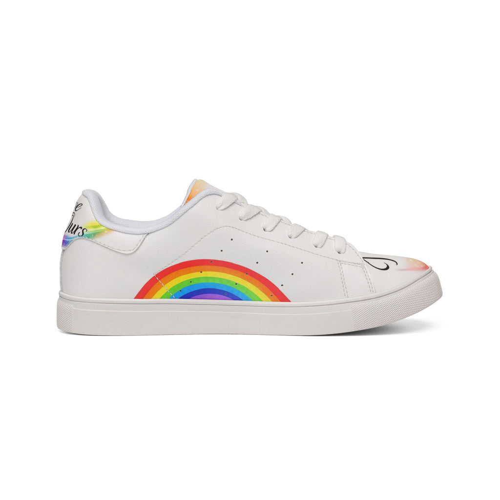 Pride Leather Sneakers — Rainbow Script Low-Top for Men/Studs
