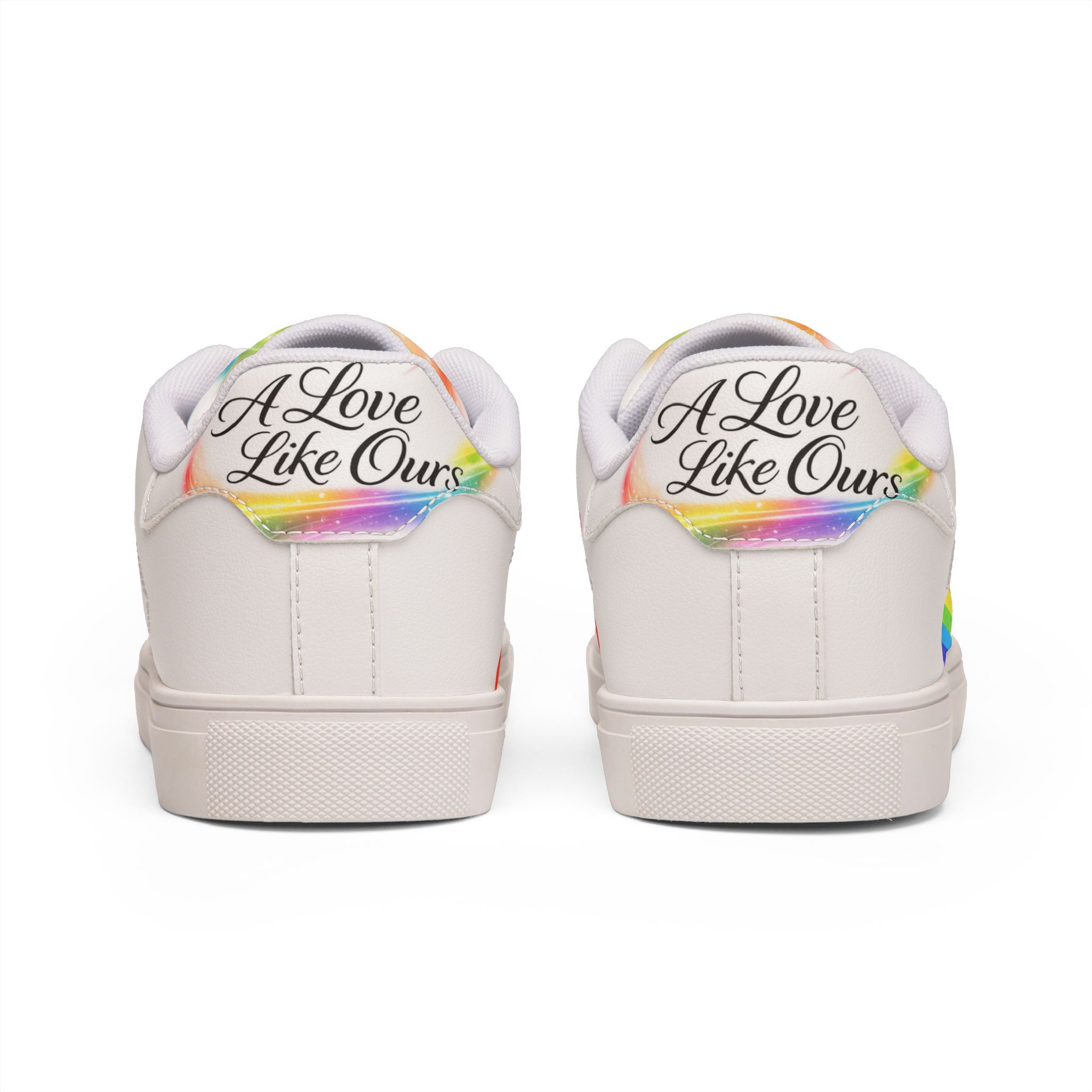 Pride Leather Sneakers — Rainbow Script Low-Top for Men/Studs