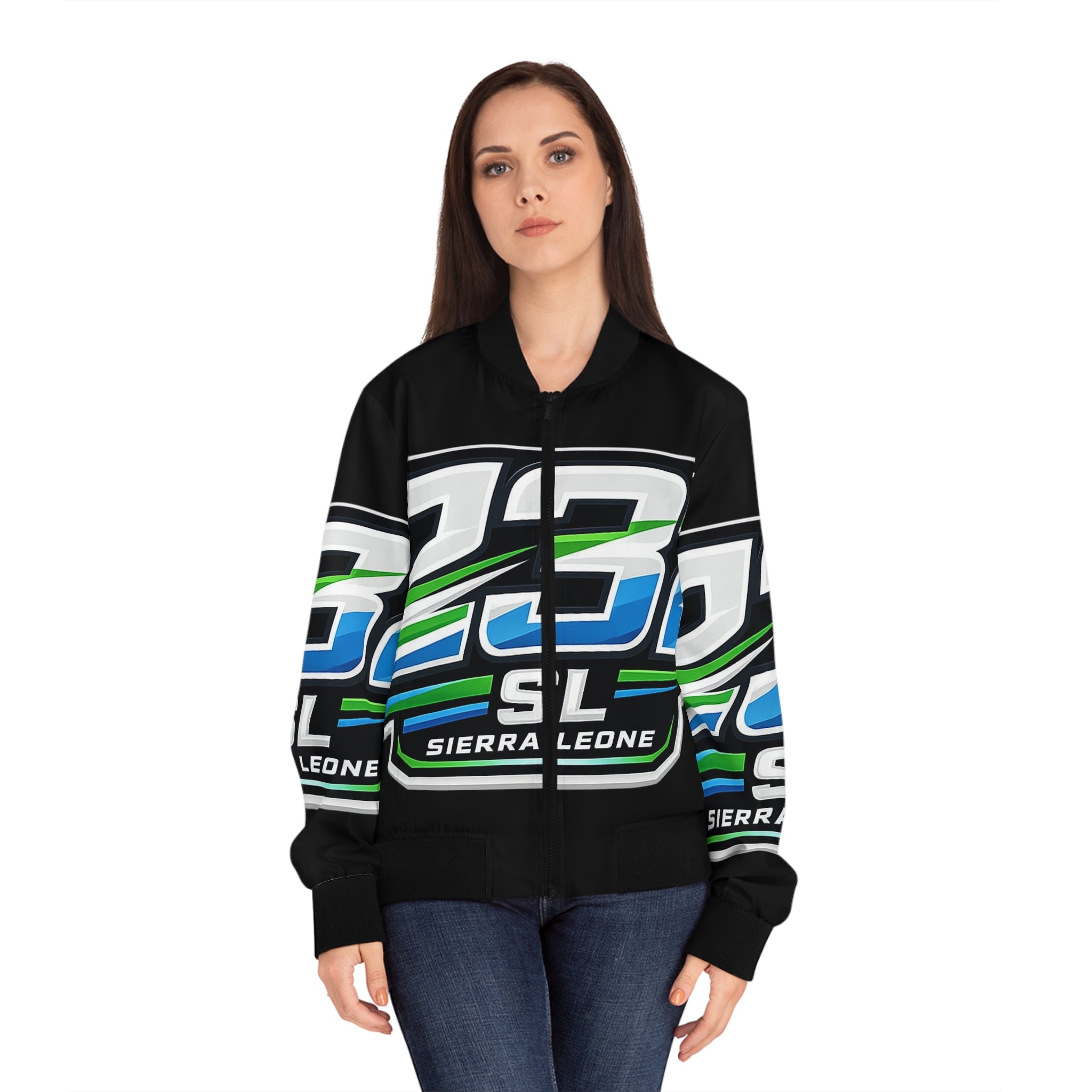Women's Bomber Jacket — 232 Sierra Leone Graphic Bomber Jacket