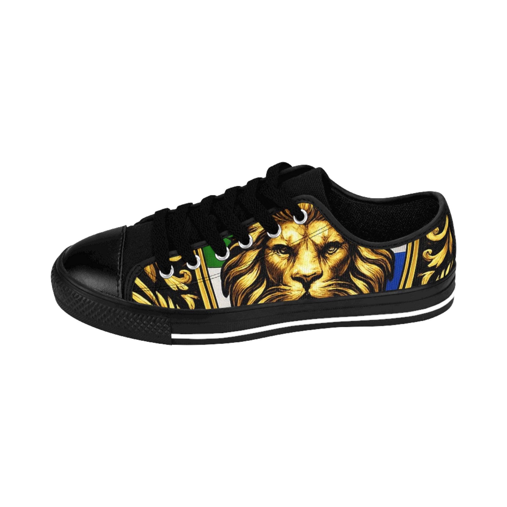 Lion Face Low-Top Sneakers — Bold Gold Lion Graphic Women's Shoes