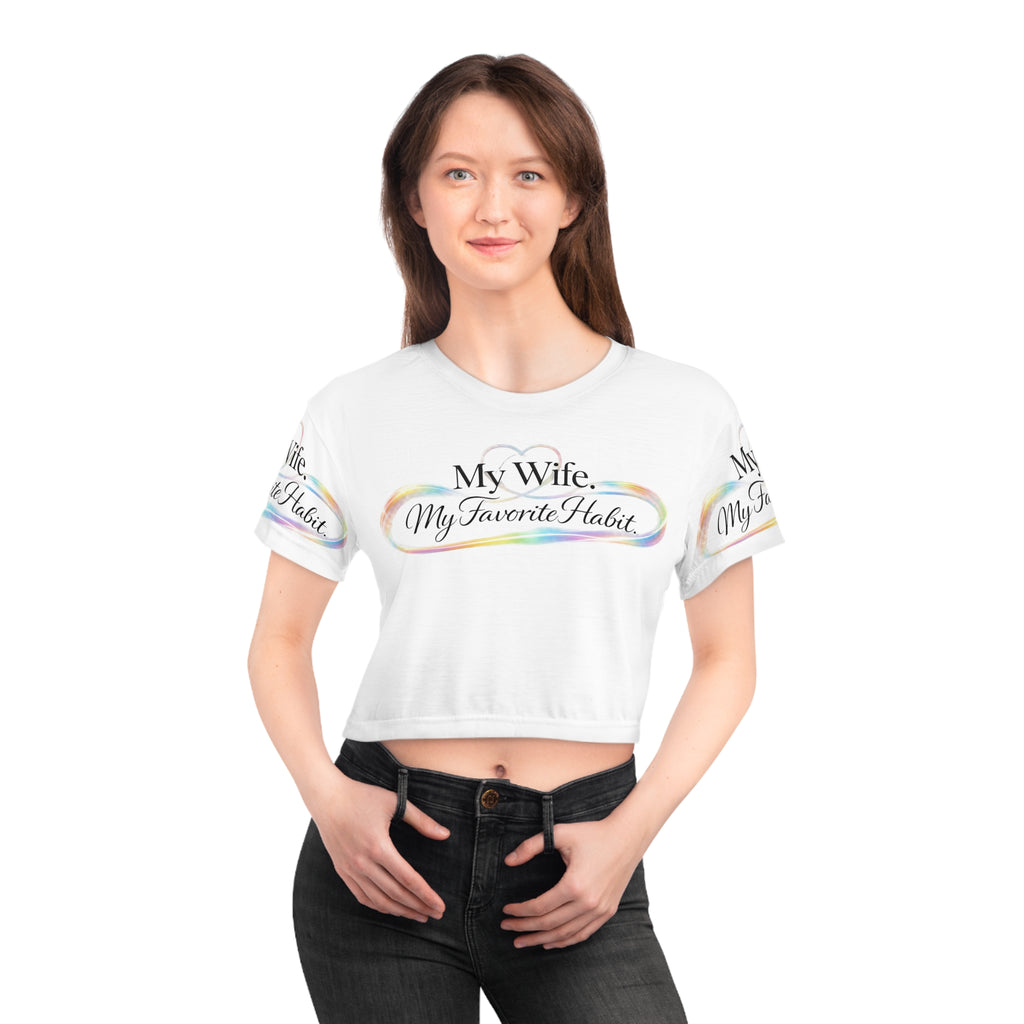 Pride Crop Tee — "My Wife. My Favorite Habit." Romantic Wife Appreciation Top