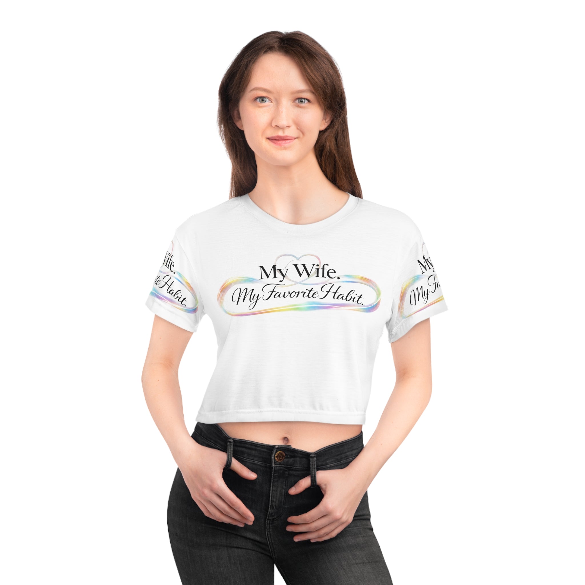 Pride Crop Tee — "My Wife. My Favorite Habit." Romantic Wife Appreciation Top