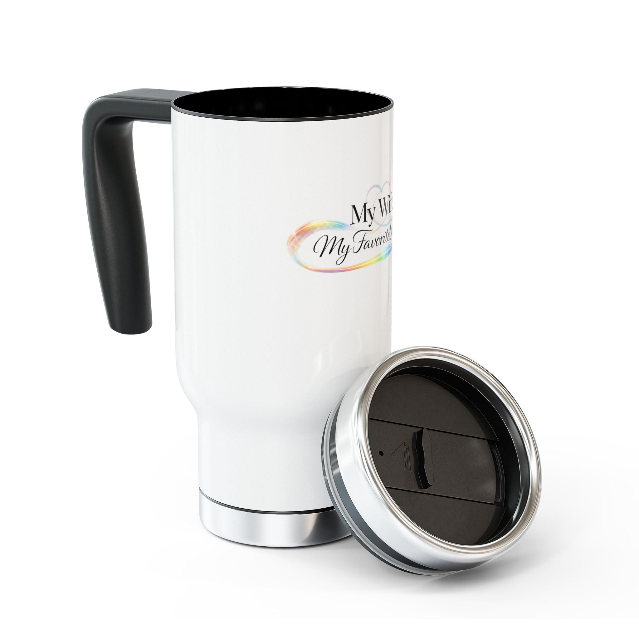 Travel Mug — "My Wife. My Favorite Habit." Stainless Steel 14oz Insulated Travel Mug with Handle