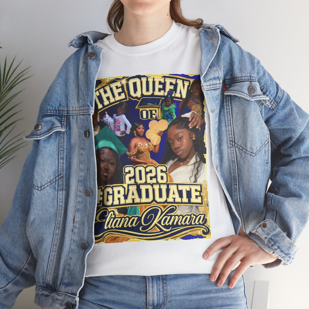 Graduate T-Shirt – “The Queen of 2026 #Graduate Eliana Yamara” Personalized Celebration Tee