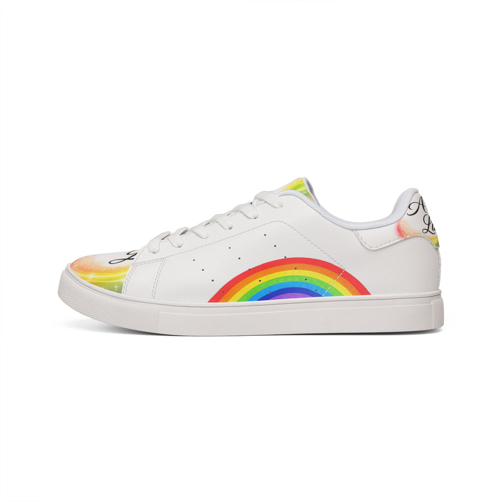 Pride Leather Sneakers — Rainbow Script Low-Top for Men/Studs
