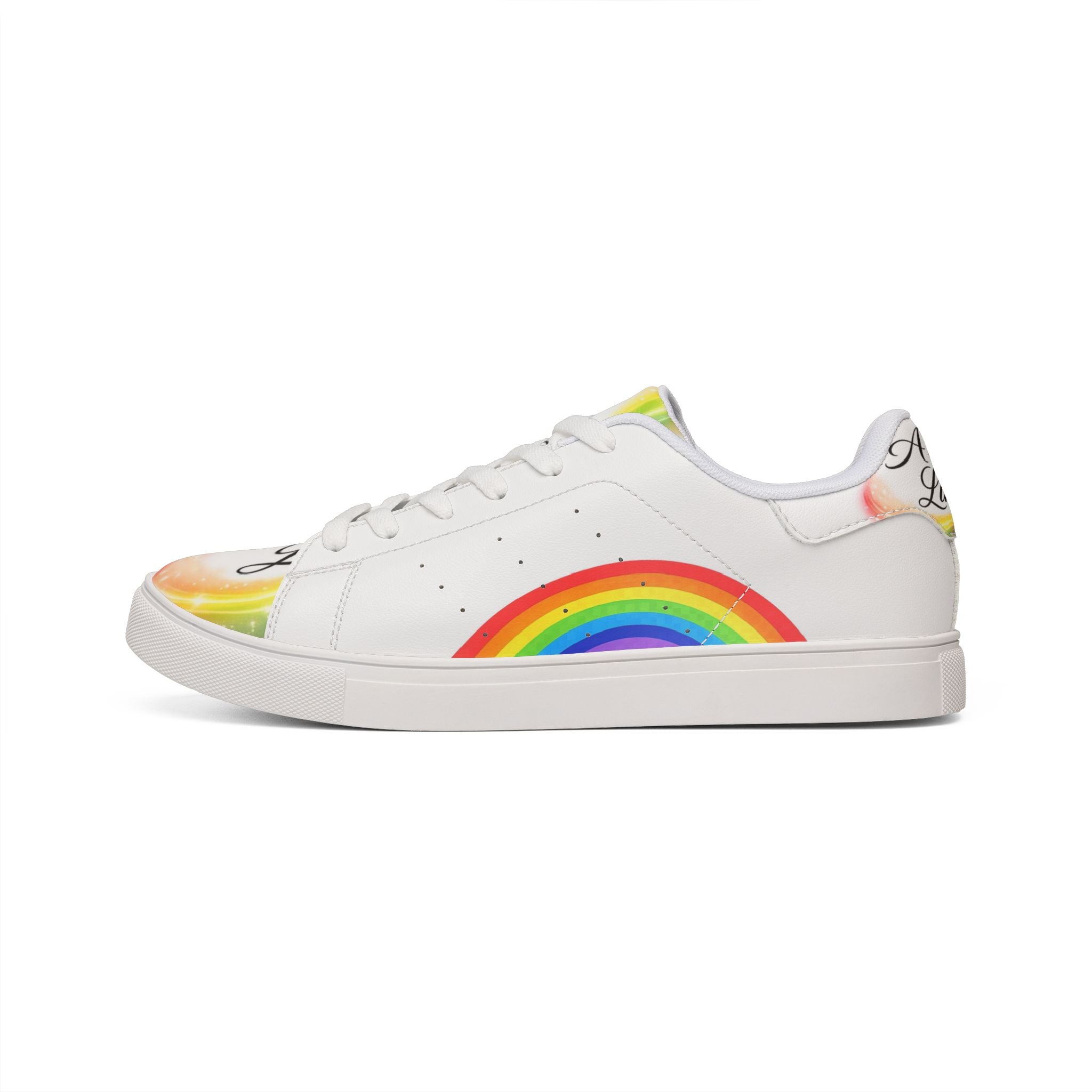 Pride Leather Sneakers — Rainbow Script Low-Top for Men/Studs