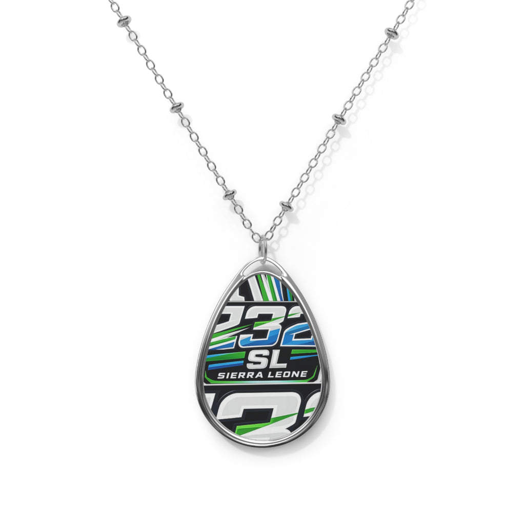 Sierra Leone Racing Oval Necklace — Silver Teardrop Pendant with 232 Graphic