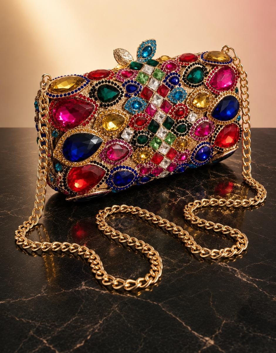 Rainbow Cut Gem Clutch Purse